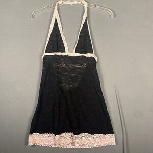 Victoria's Secret The Lacie Black & Pink Lace Chemise Negligee Nightie Large Y2K